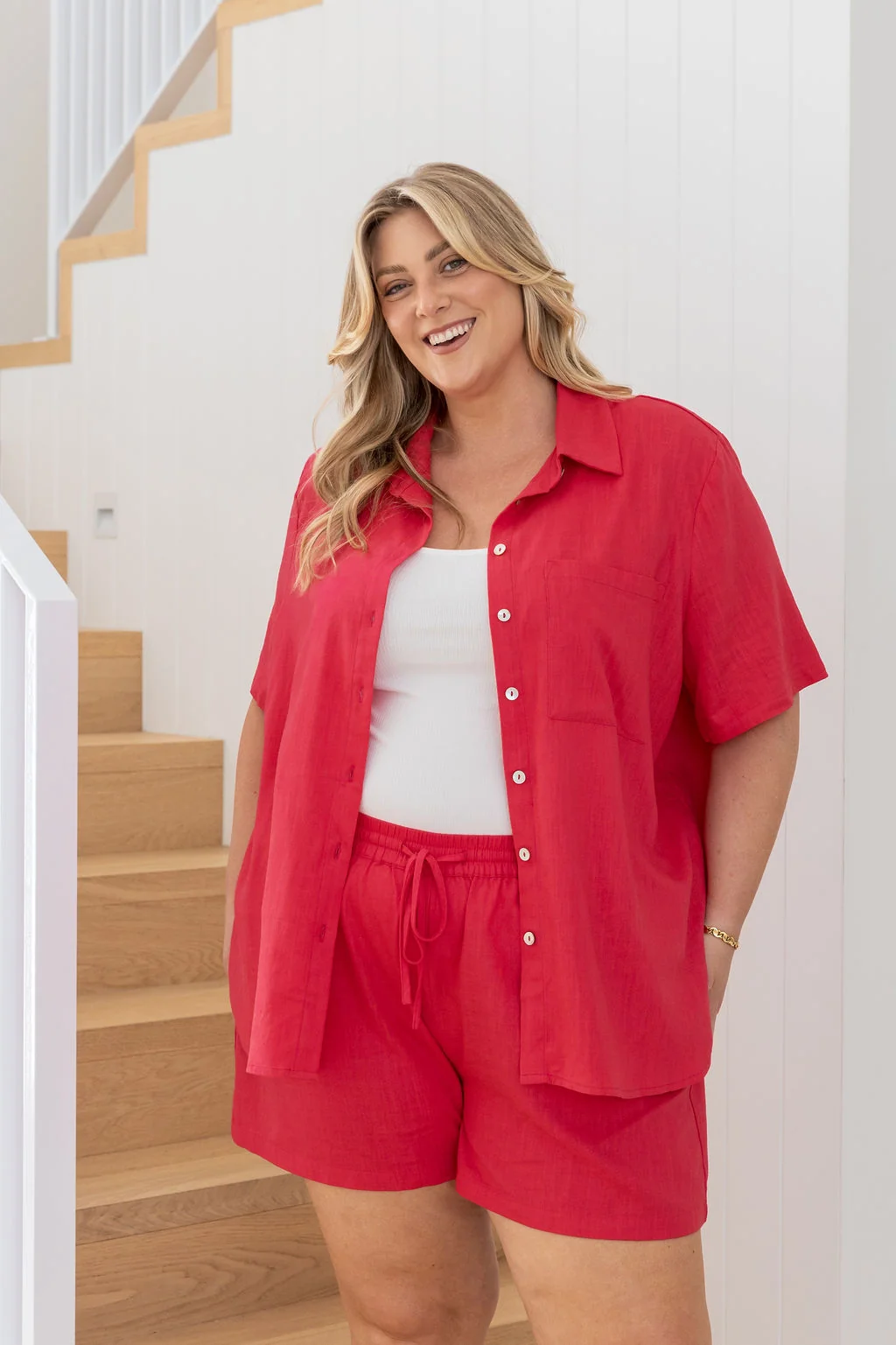 Harlow Linen Blend Shorts in Cherry Pink