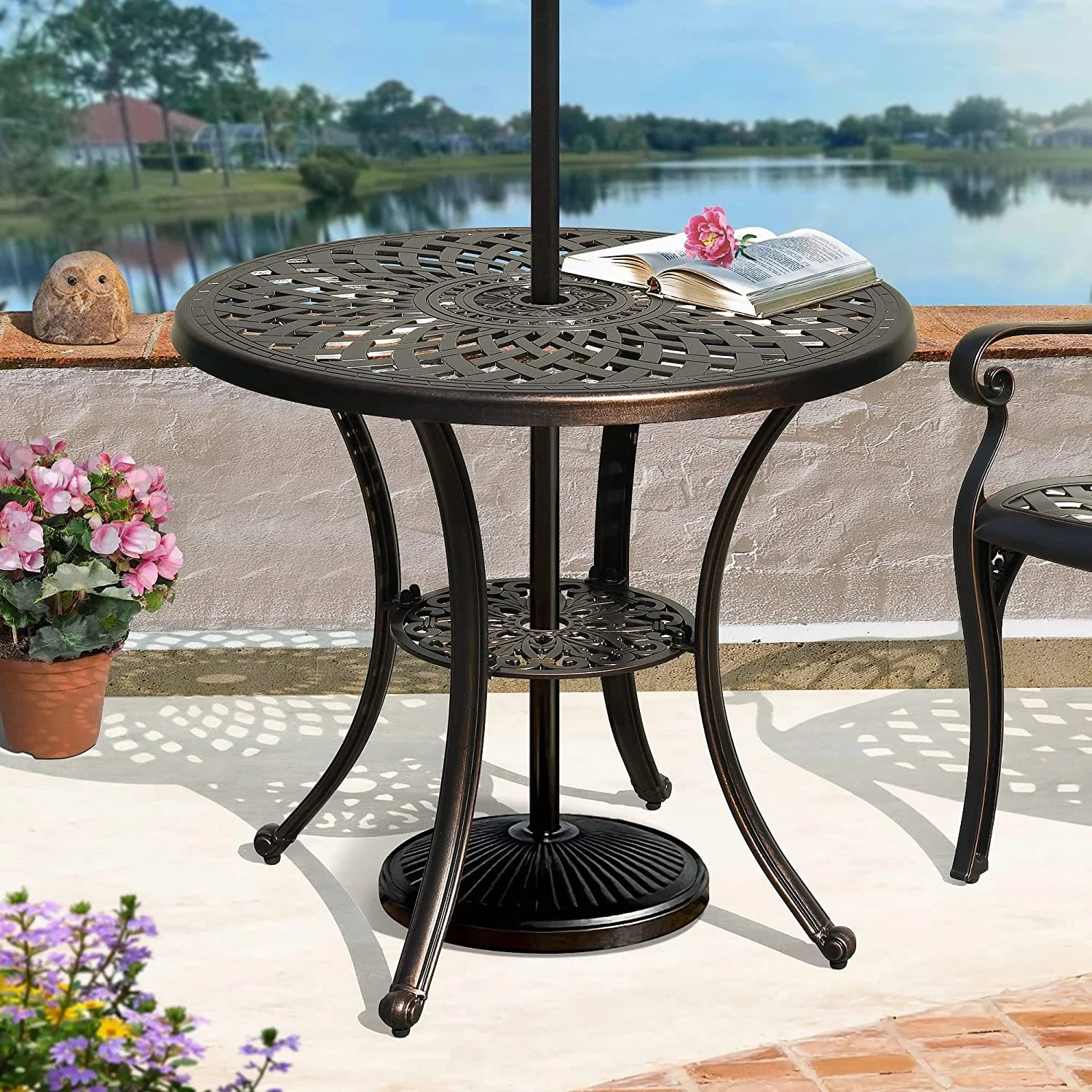 Moasis 30 Round Patio Dining Table Cast Aluminum Outdoor Bistro Table With Umbrella Hole