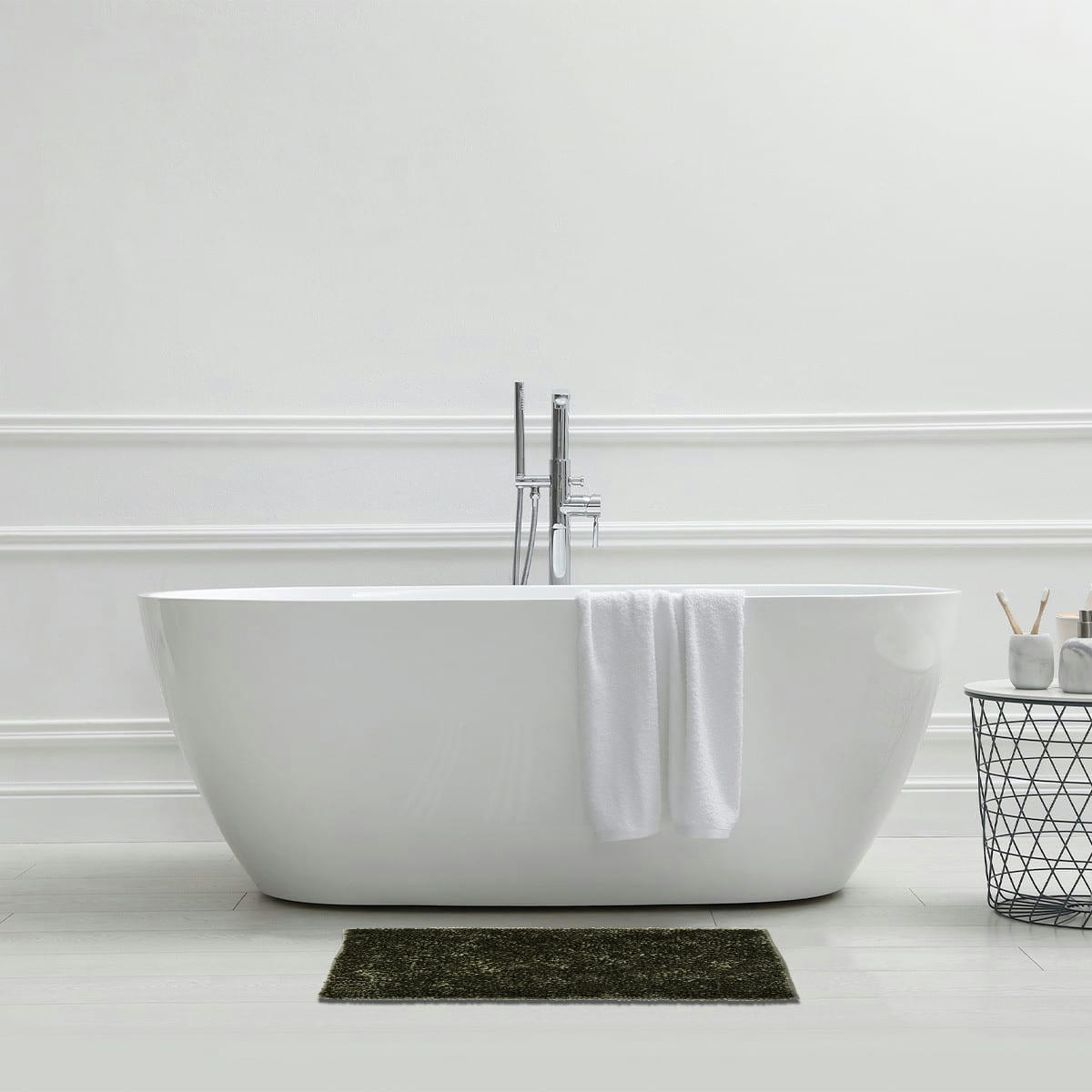SHINY - Tapis de bain en polyester uni kaki 50x80cm