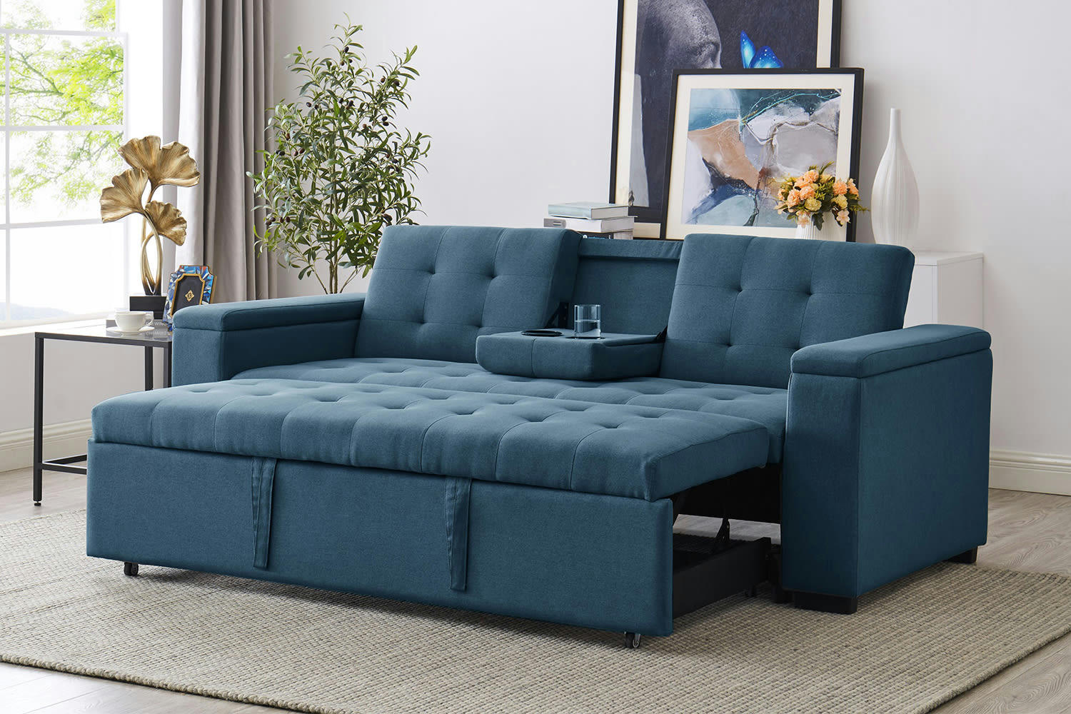 NOHO - Canapé convertible 3 places en tissu bleu pétrole