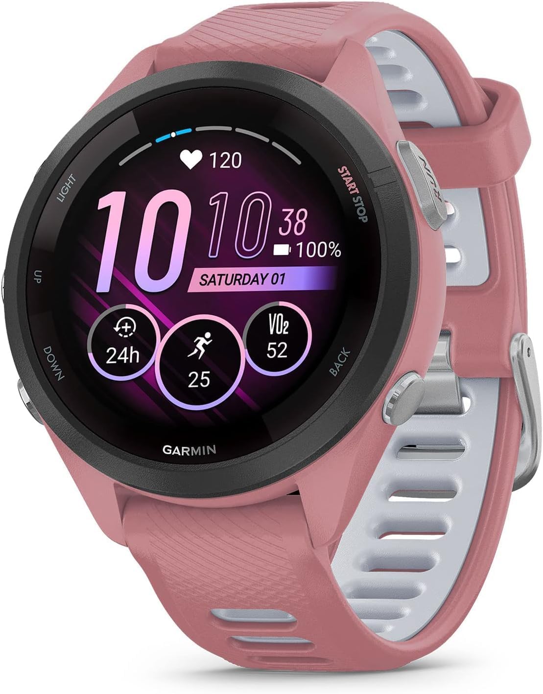 Garmin Forerunner 265S Running Smartwatch  Colorful AMOLED Display  Training Metrics and Recovery Insights  Light Pink and Powder Gray (Renewed)