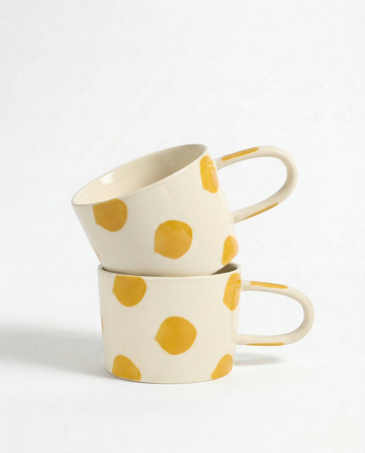 vtwonen - Mokken - Geel - Stippen - Set van 2 - Keramiek - 350ml