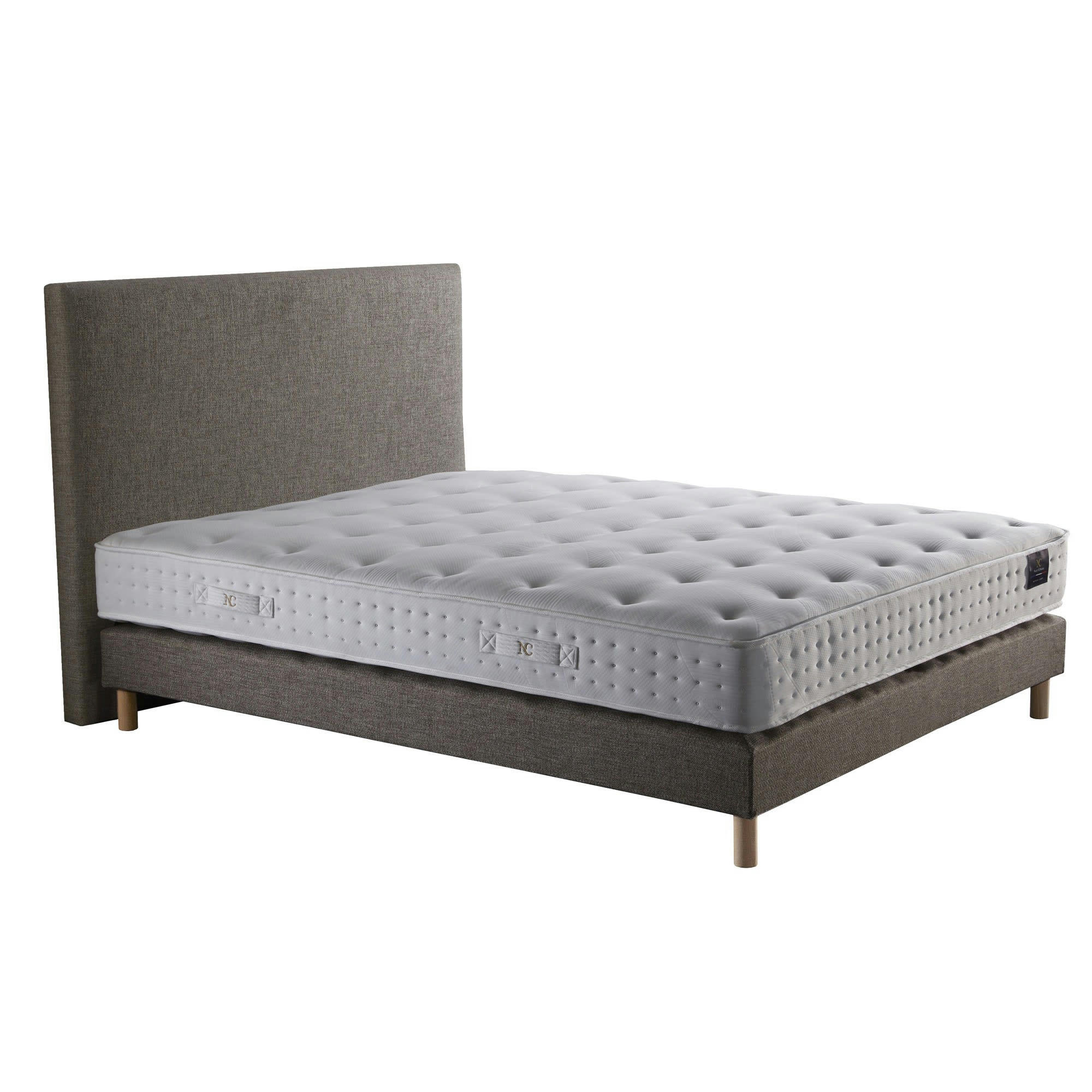 CLARTE - Ensemble tête de lit lisse Matelas latex naturel Sommier Camel 140x190