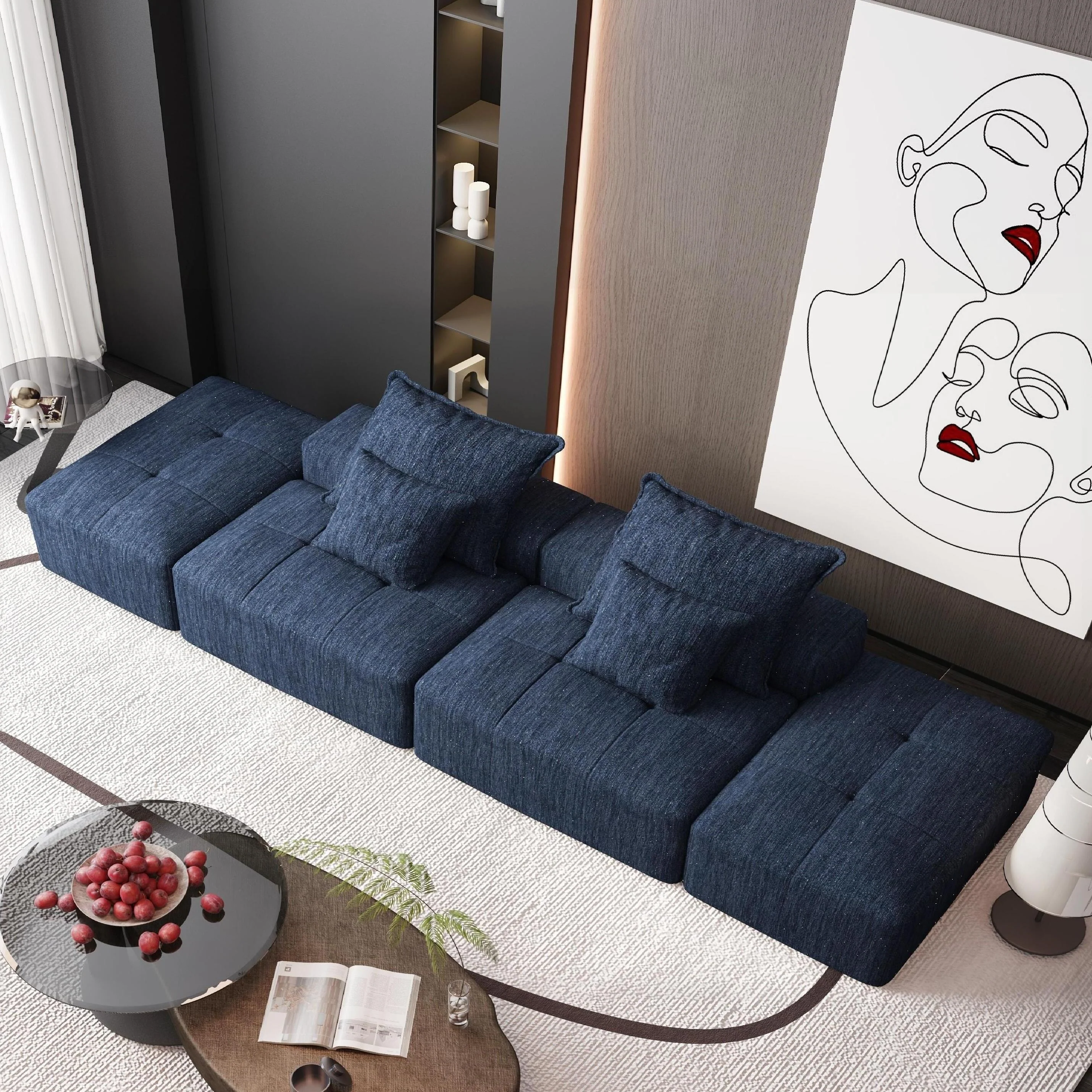 Modern Oversized Modular Sectional Sofa with 2 Ottoman and 2 seat,Sparkling Chenille Fabric Soft Cushion Sofa