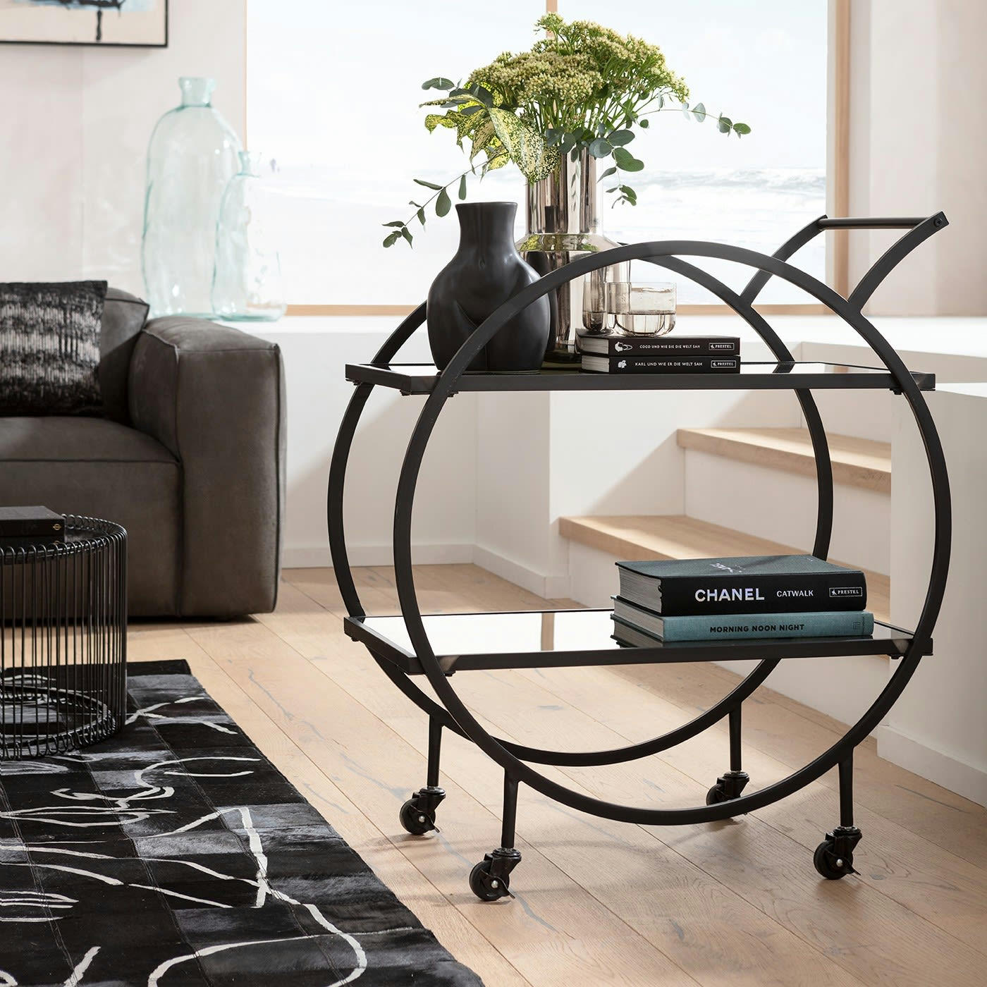 LOFT - Desserte en verre et acier noir