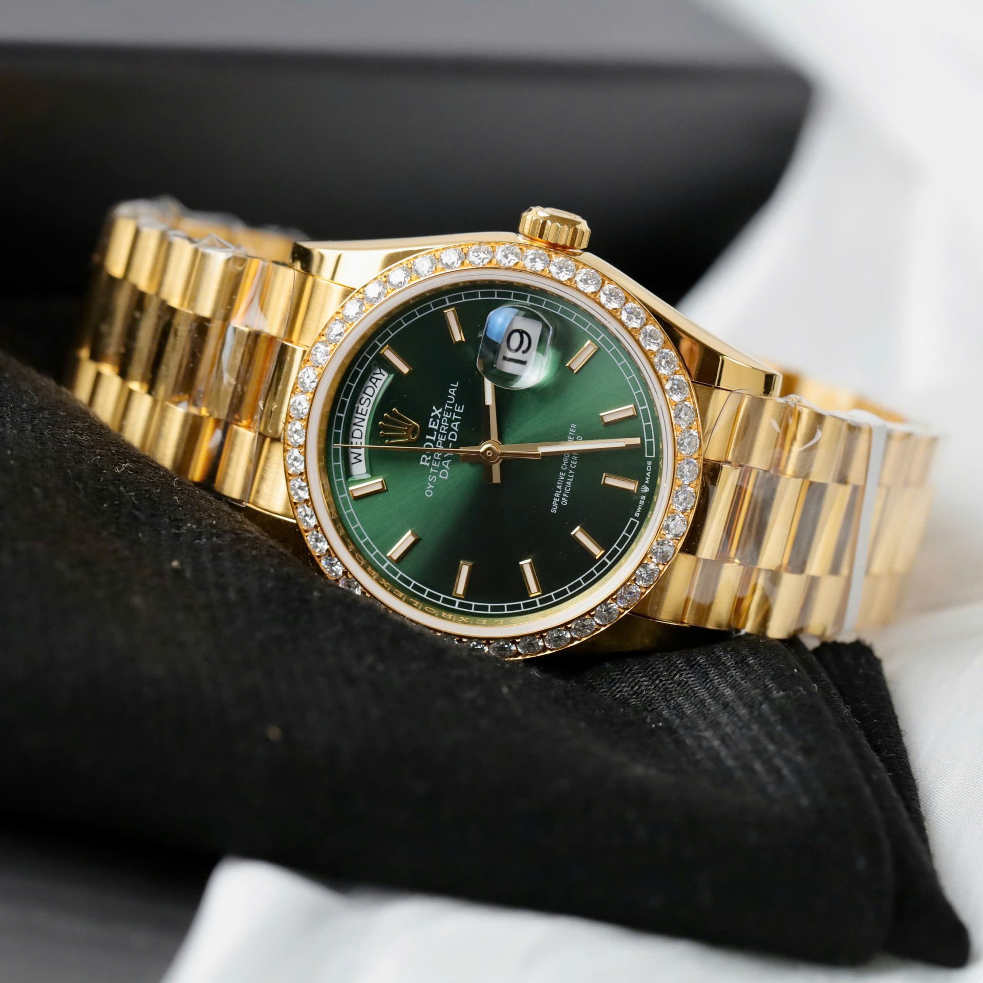 Rolex Day-Date YG Plated Green Dial With Diamonds 36mm Super Clone