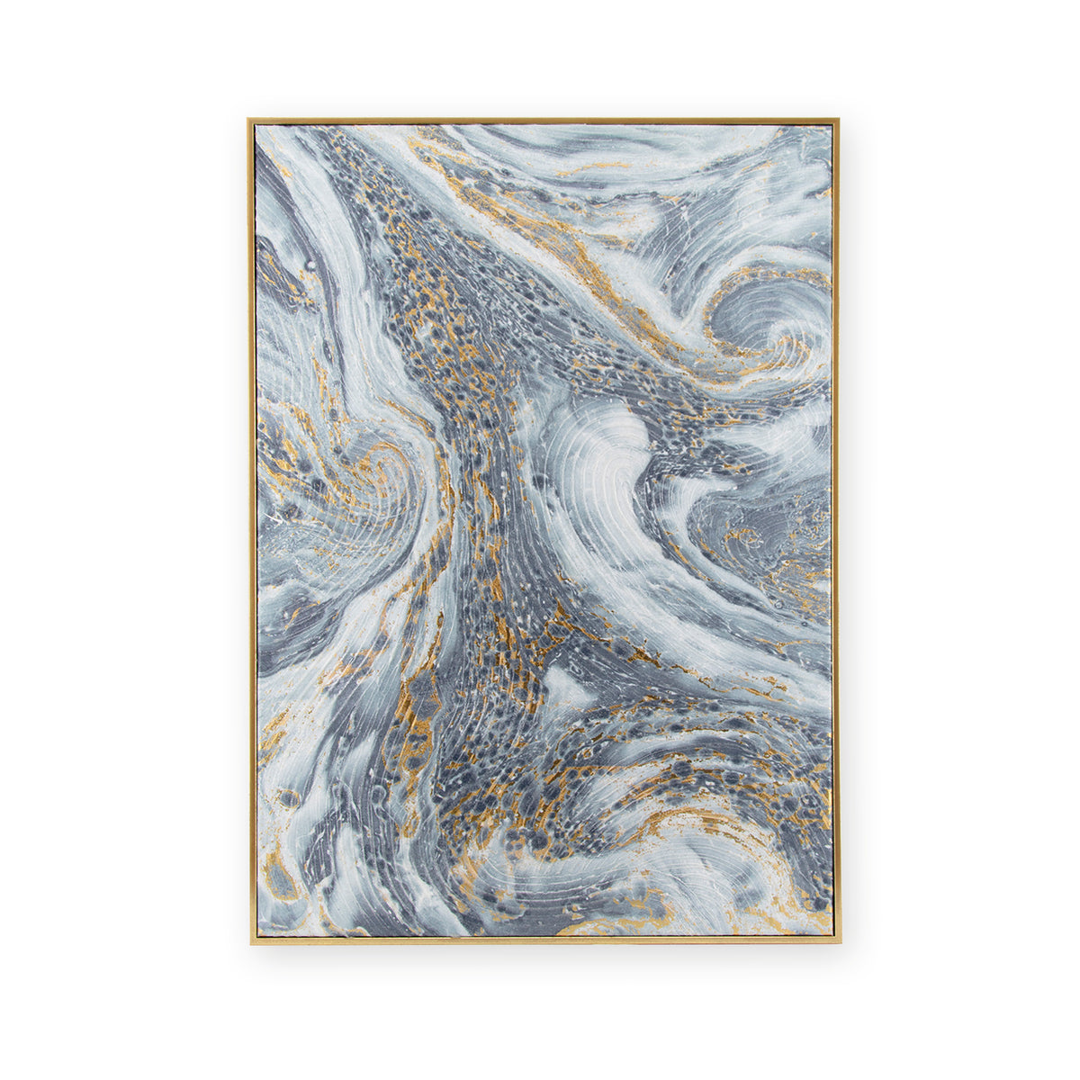 Art for the Home Canvas met handgeschilderde details - Marble effect - 70x50cm - Blauw/Goud