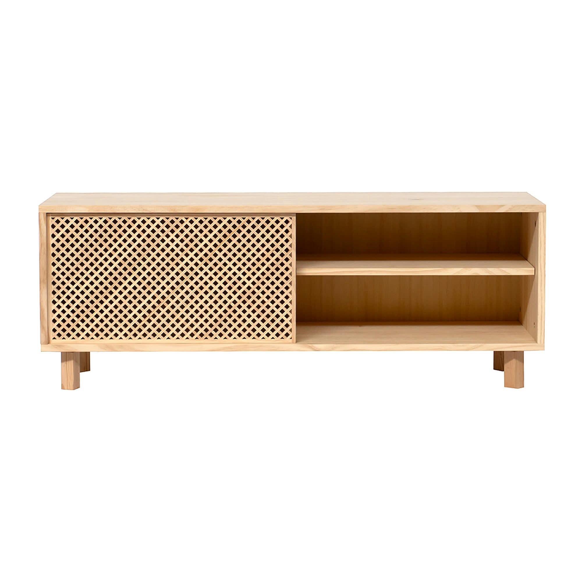 POLA - Meuble TV avec 1 portes en bois massif naturel - 120 cm