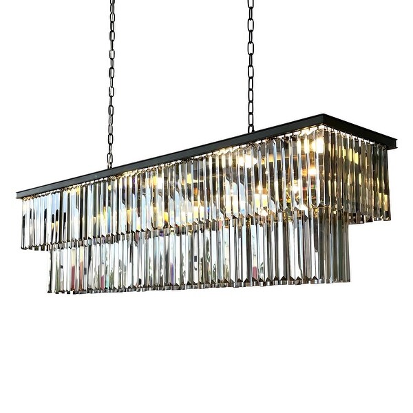 D'Angelo 60-inch Smoked Glass Rectangular Crystal Fringe Chandelier