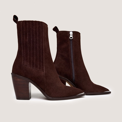 Boots à talons et à froncesen croute chocolat | BASAMA