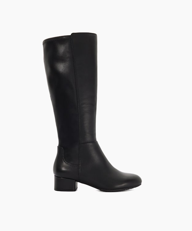 Tayla Black Leather - Wide Fit Stretch Knee-High Boots