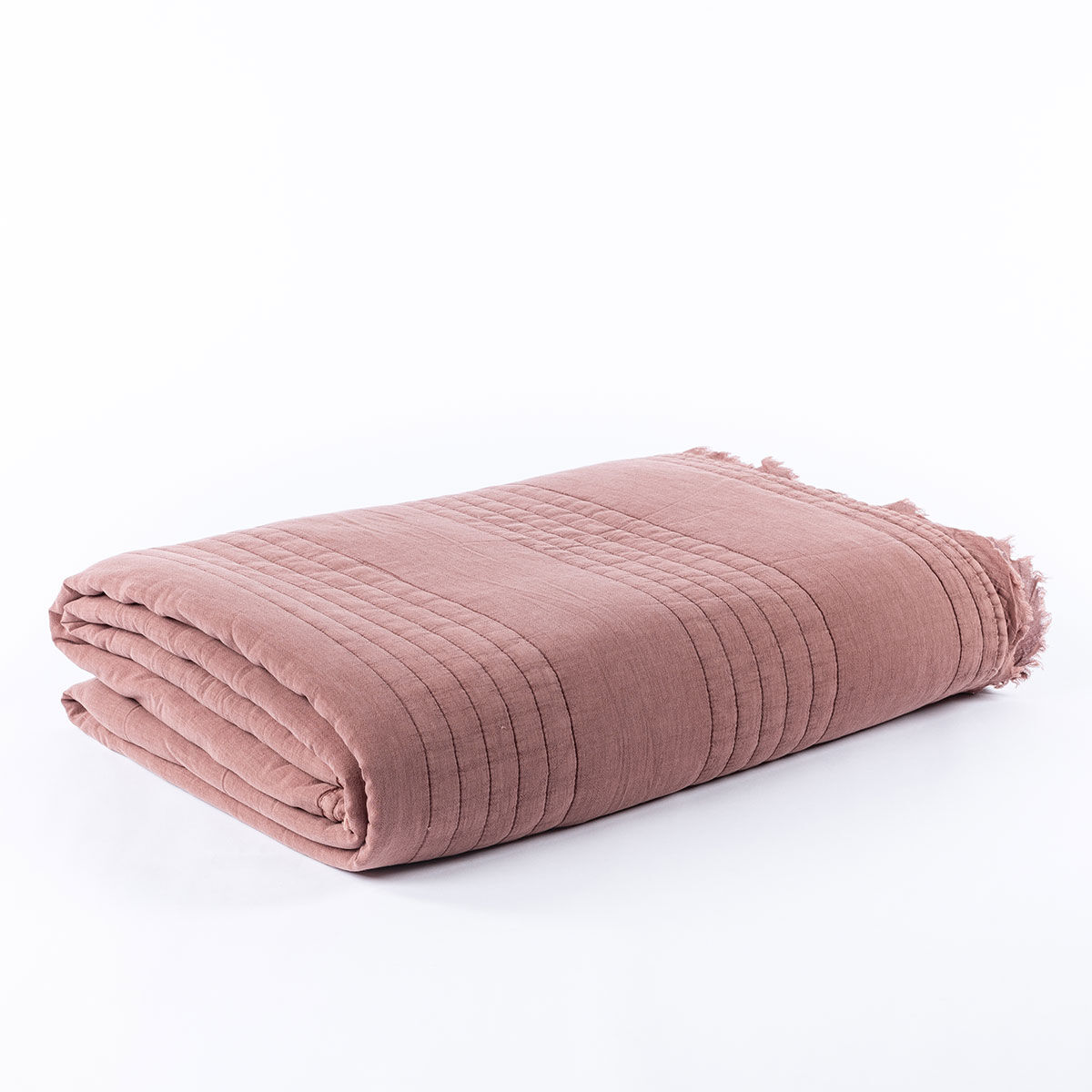 Colcha STONEWASHED rosa BLUSH com franjas 220x240cm