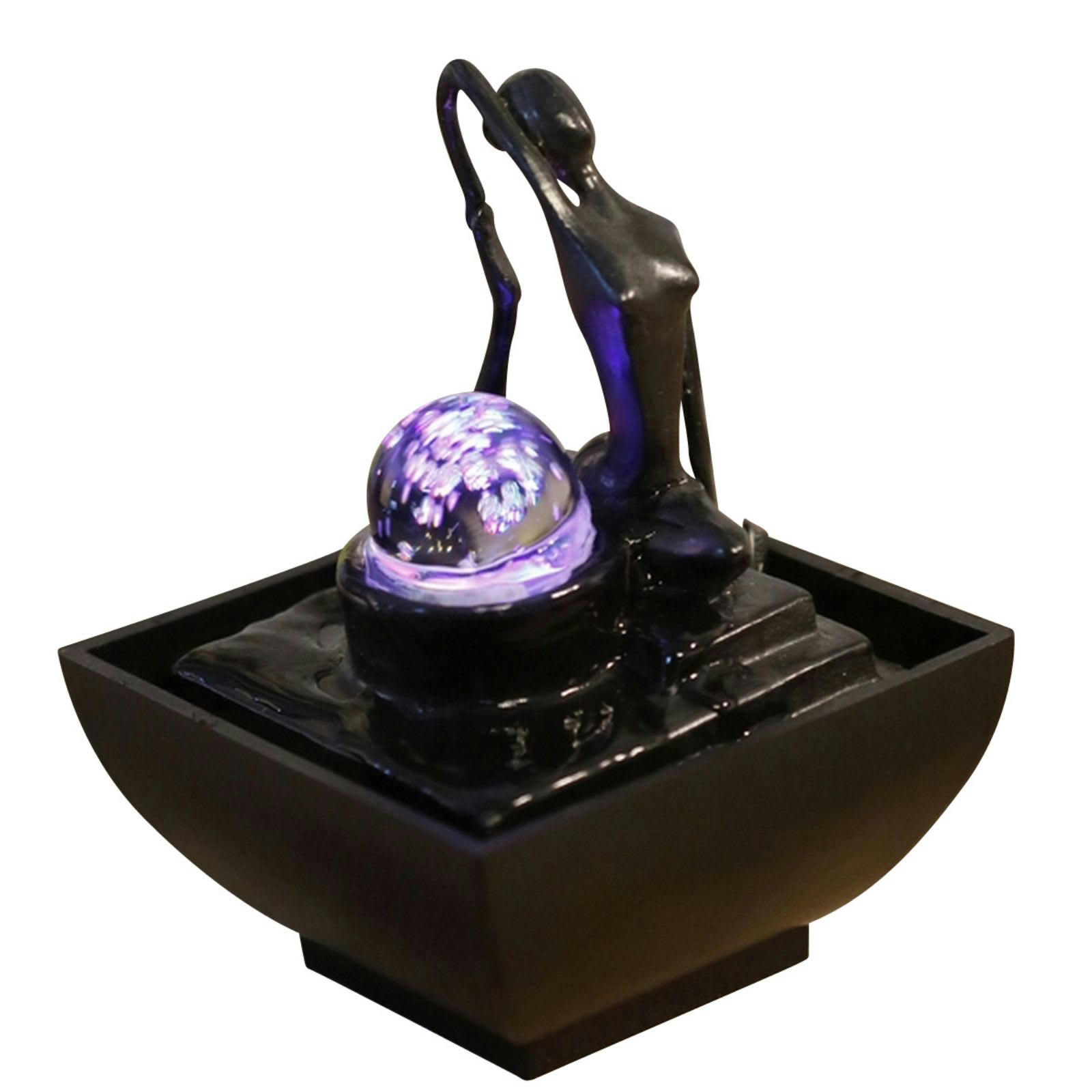 YOGA - Fontaine d'intérieur zen Yogi en résine noir avec éclairage led - H19