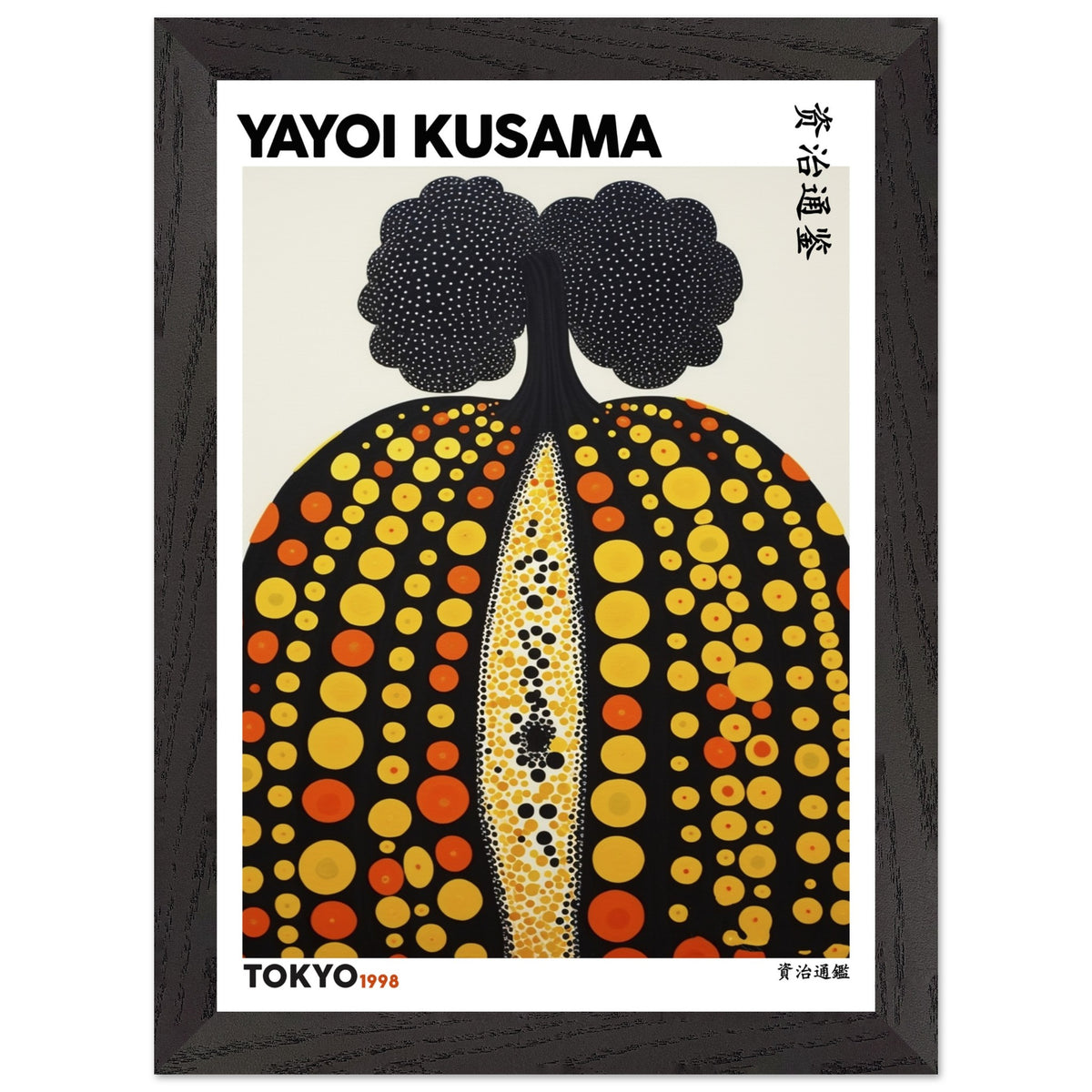 Artfulprints Poster met Lijst Yayoi Kusama - Tokyo pumpkin 1998  - A4 21x29.7 cm - Geel