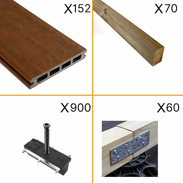 Kit Terrasse Composite NAVIA 50m² - Teck - 152 lames de terrasse (220 x 14.5 x 2.2 cm) - Fixation par Clips - Terrasse