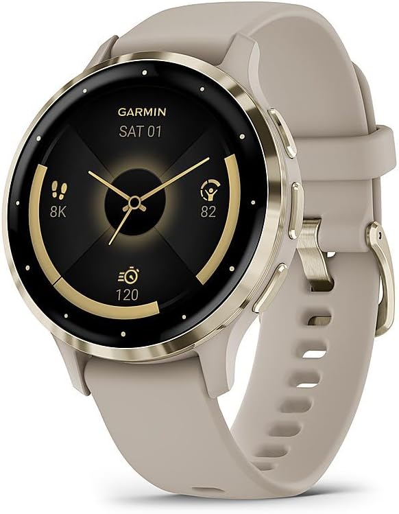 Garmin Venu 3S Health Fitness GPS Smartwatch Gold Steel Bezel w/French Gray Case 41mm | Official USA Partner Model | Bundle 010-02785-02 with 2 YR CPS Enhanced Protection Pack