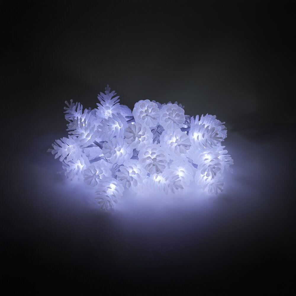 Guirlande lumineuse solaire pomme de pin 40LED blanc froid 3,9m