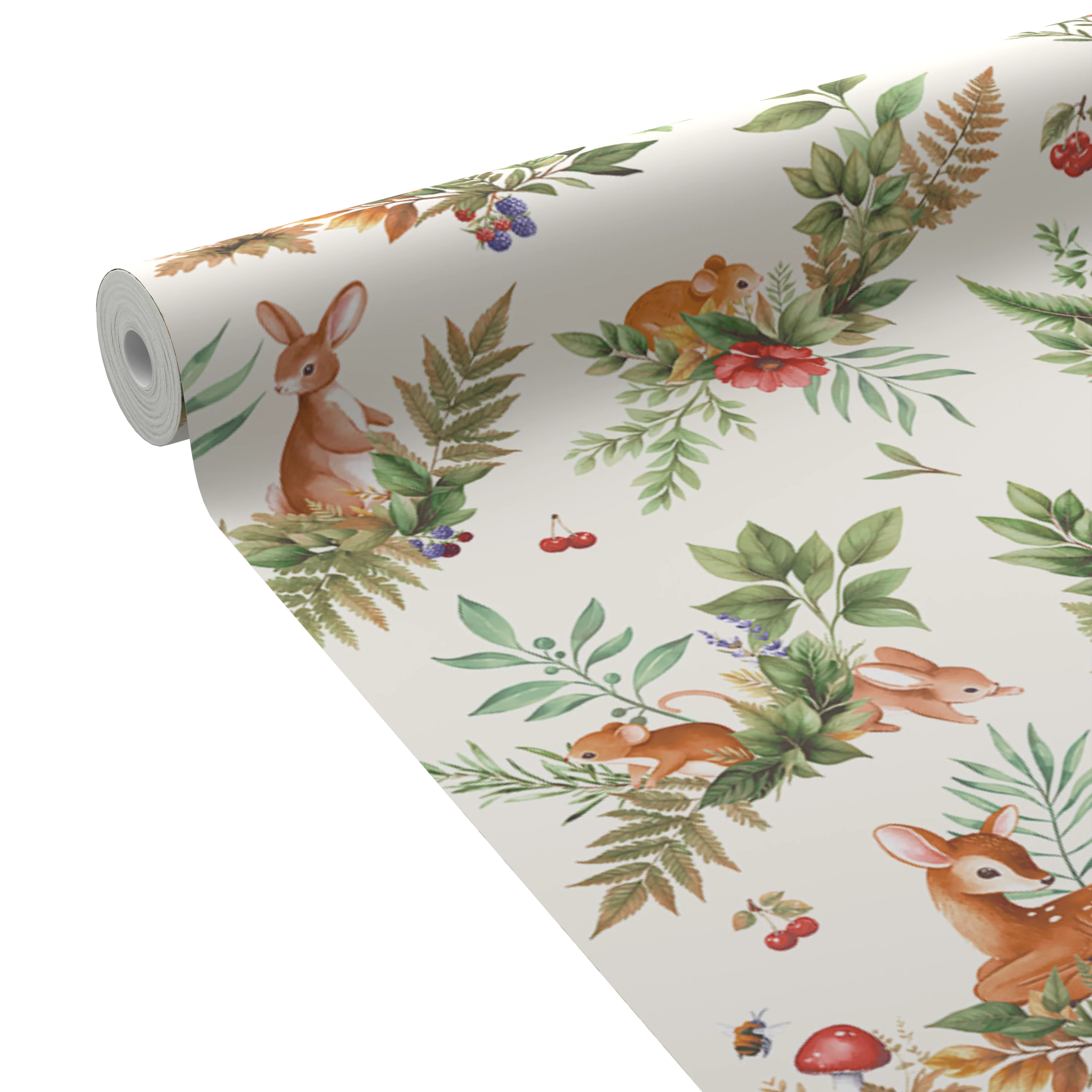 HOLDEN DECOR Papier peint FOREST FRIENDS écru et vert feuille