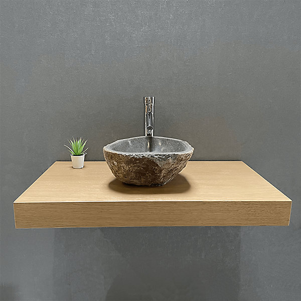 AVA - Plan de Salle de bain 90cm en Chêne Naturel épaisseur 9cm   Fixations - Plan Vasque et Meuble évier