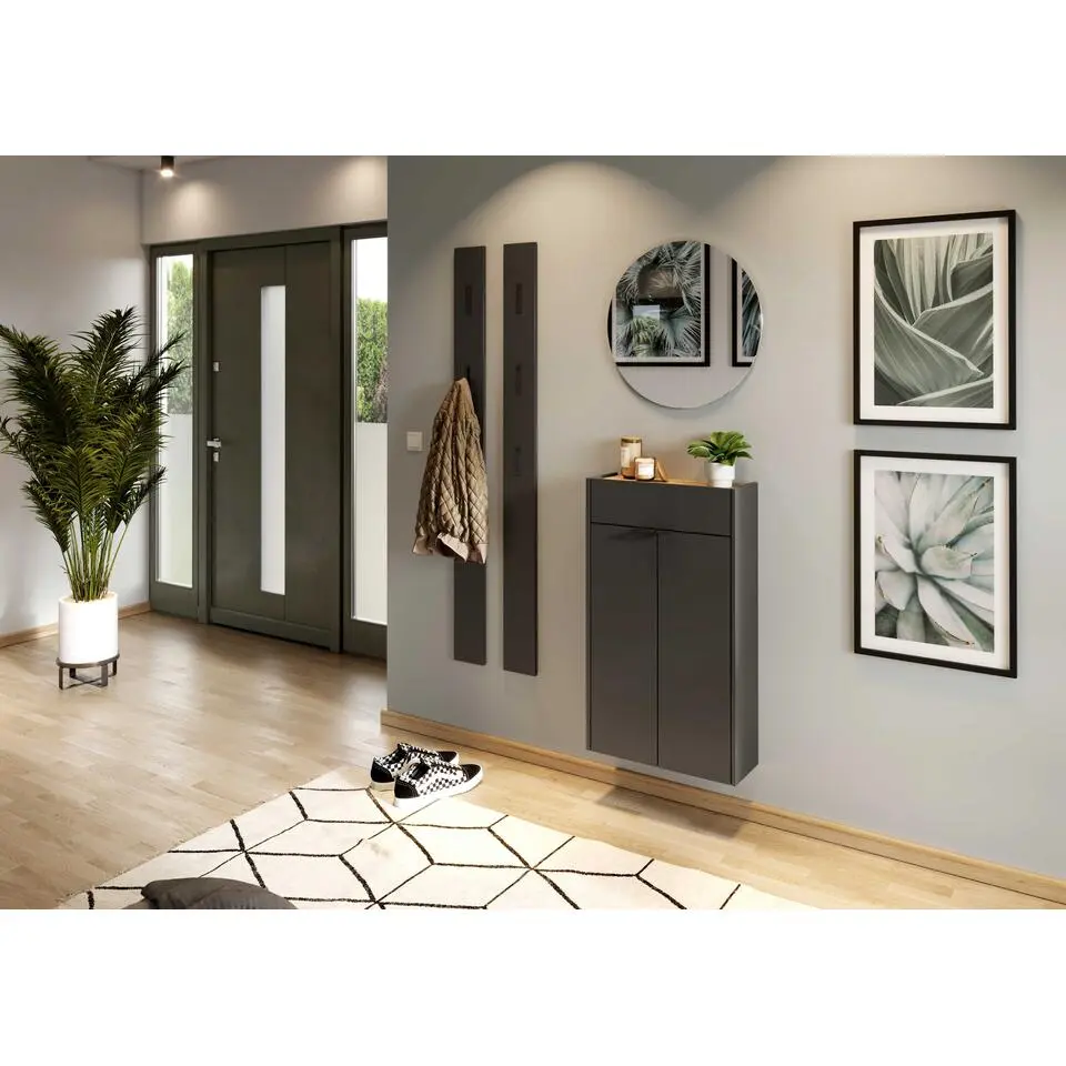 Bijzetkastje Amika 2 deuren & 1 lade zwevend - antraciet/eik