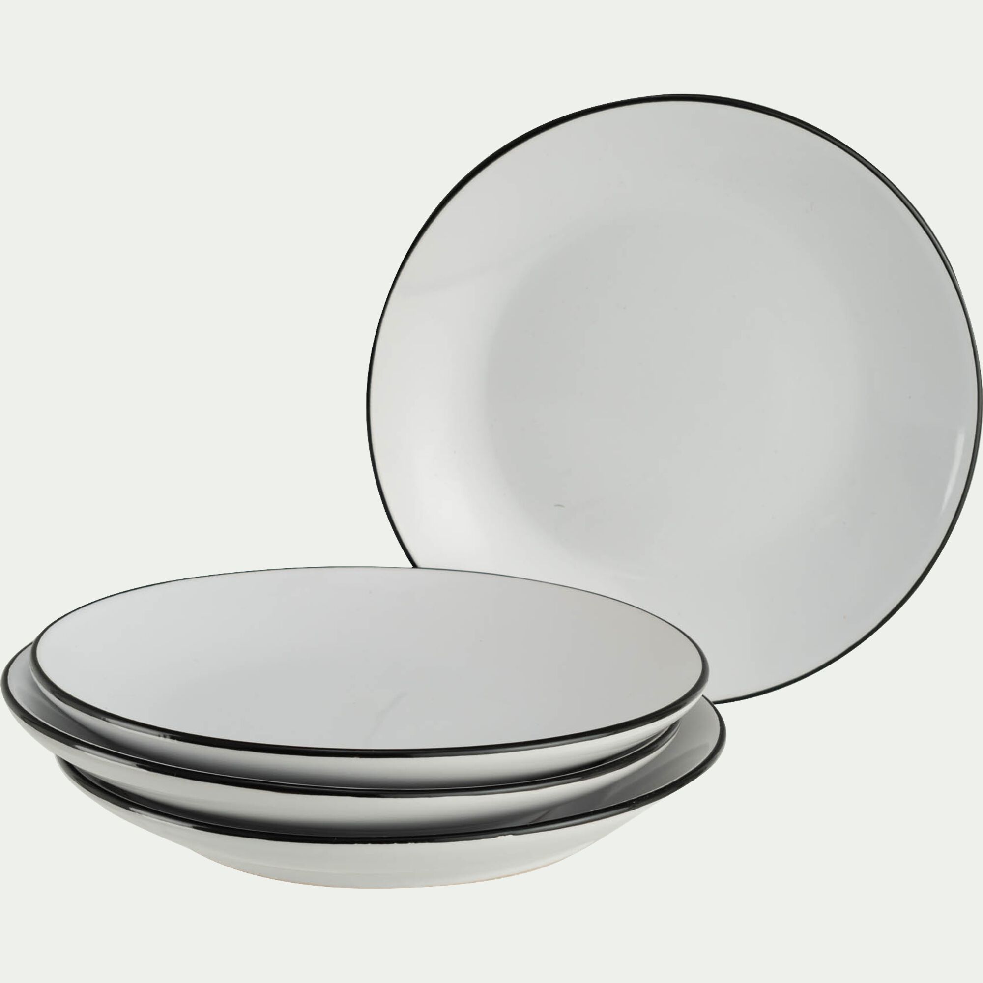 ANNE - Assiette à dessert en grès avec liserai noir D19,2cm - blanc