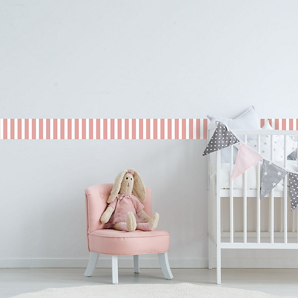 Frise décorative adhésive, rose pâle apaisant, dans la tendance rayure, 10 cm X 300 cm