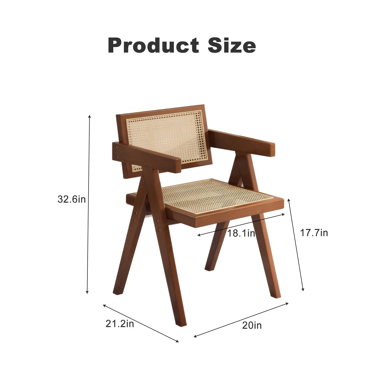 Modern Dining Chairs Set of 2, Rattan Accent Chairs, Comfy Armchairs, Outdoor Wood Chairs with Armrest for Dining Kitchen