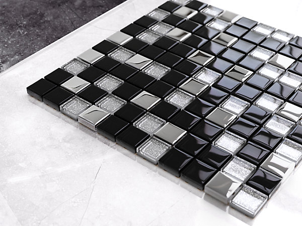 Mosaïque en verre sur filet pour salle de bain ou cuisine 30 cm x 30 cm - Black Lake