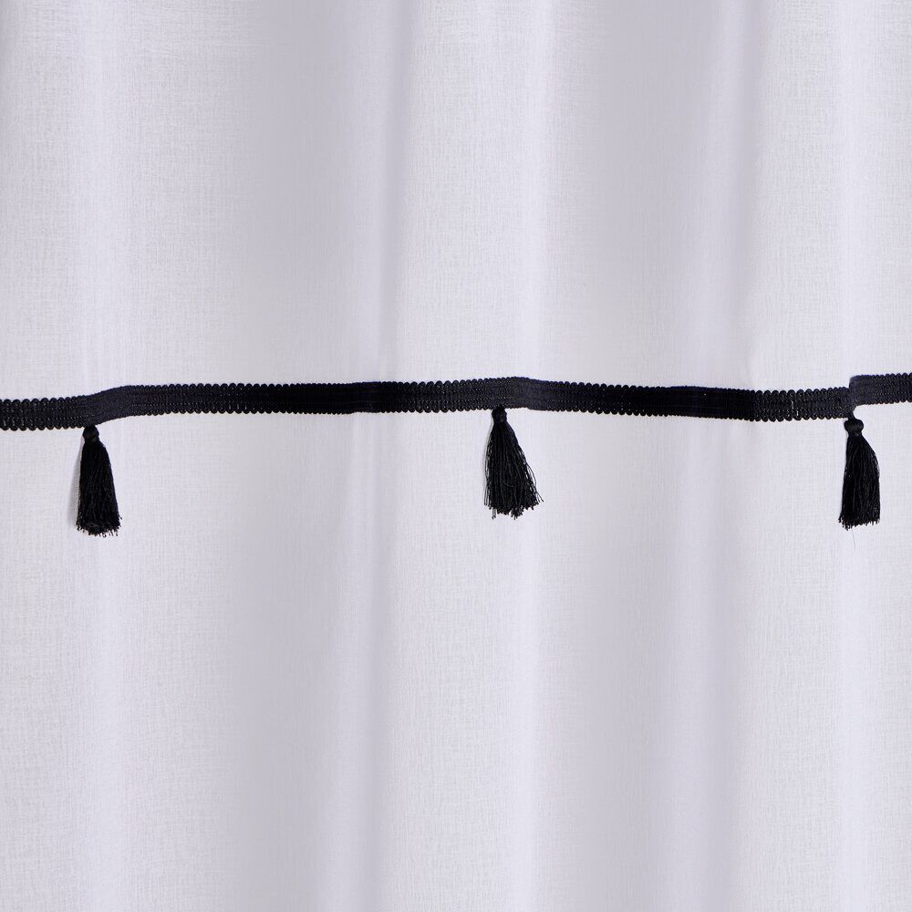 Voilage 140x240cm polyester blanc à pompons noirs