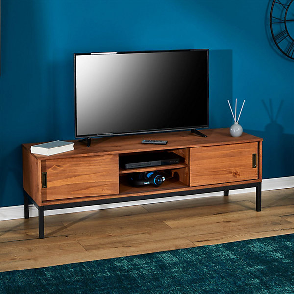 Meuble TV SELMA L 145 cm en bois massif - Brun foncé