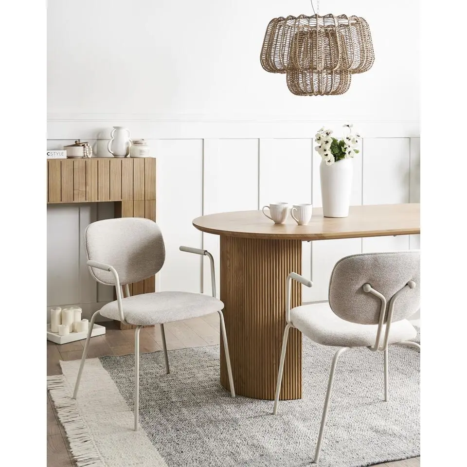 CARILLE - Eetkamerstoel set van 2 - Lichtbeige - Chenille