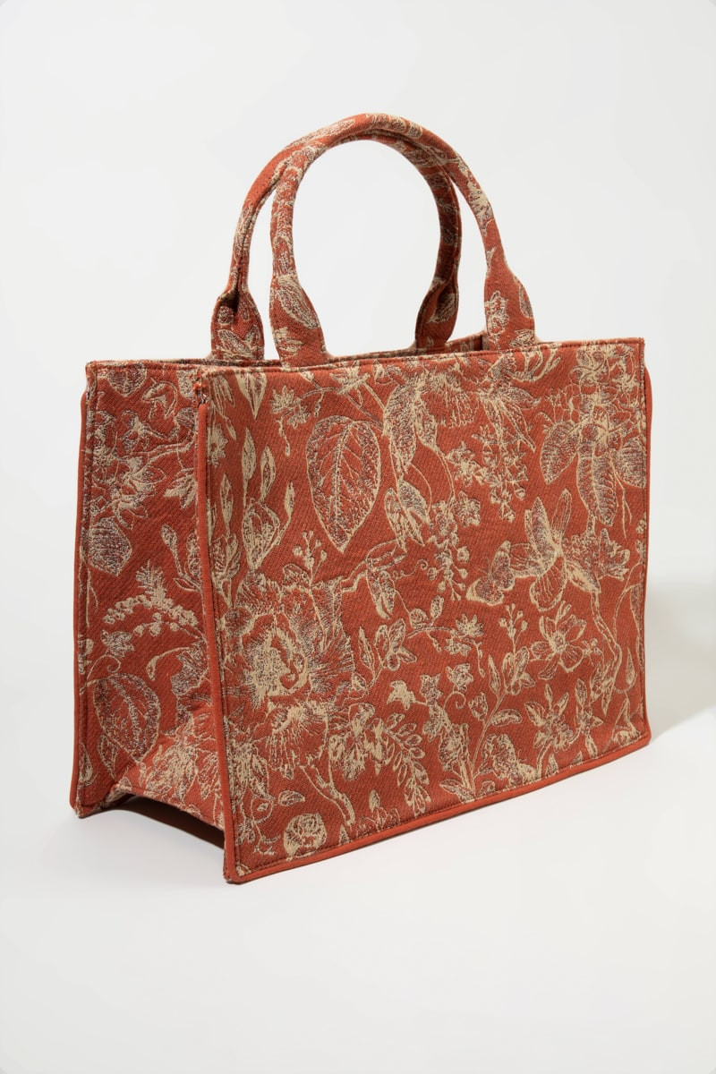 Jeanna Floral Canvas Tote Bag Rust