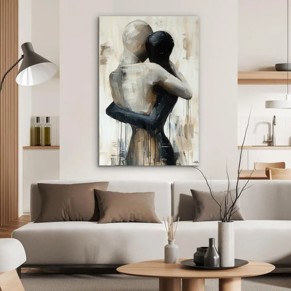 MuchoWow Aluminium Schilderij 60x90cm Abstract Liefde Zwart wit
