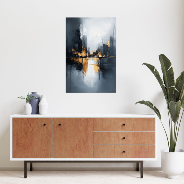 Plakat samoprzylepny do salonu Feeby Abstrakcja Złoty Szary Czarny 20x30