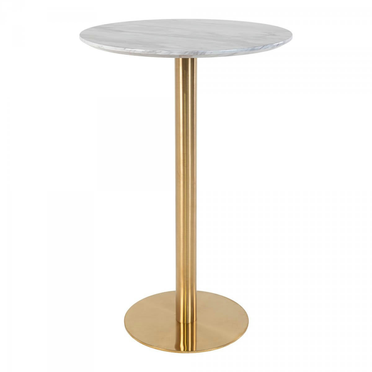 SIENNA - Table haute ronde effet marbre pied métal or