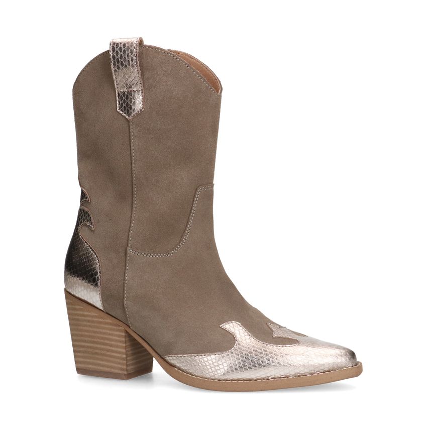 Manfield Taupe cowboylaarzen met goudkleurige metallic details