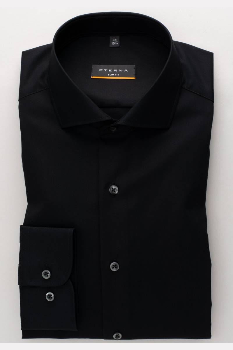 ETERNA Slim Fit Hemd schwarz, Einfarbig