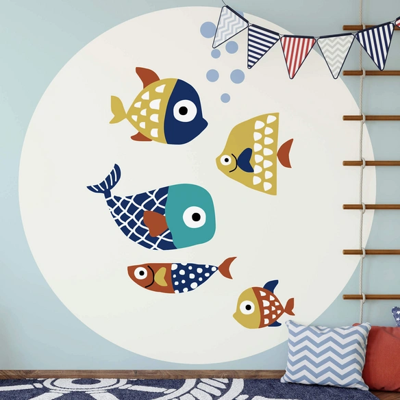 Vliestapete »Runde Vliestapete«, Kubistika Bunte Fische Kinder, mehrfarbig, matt