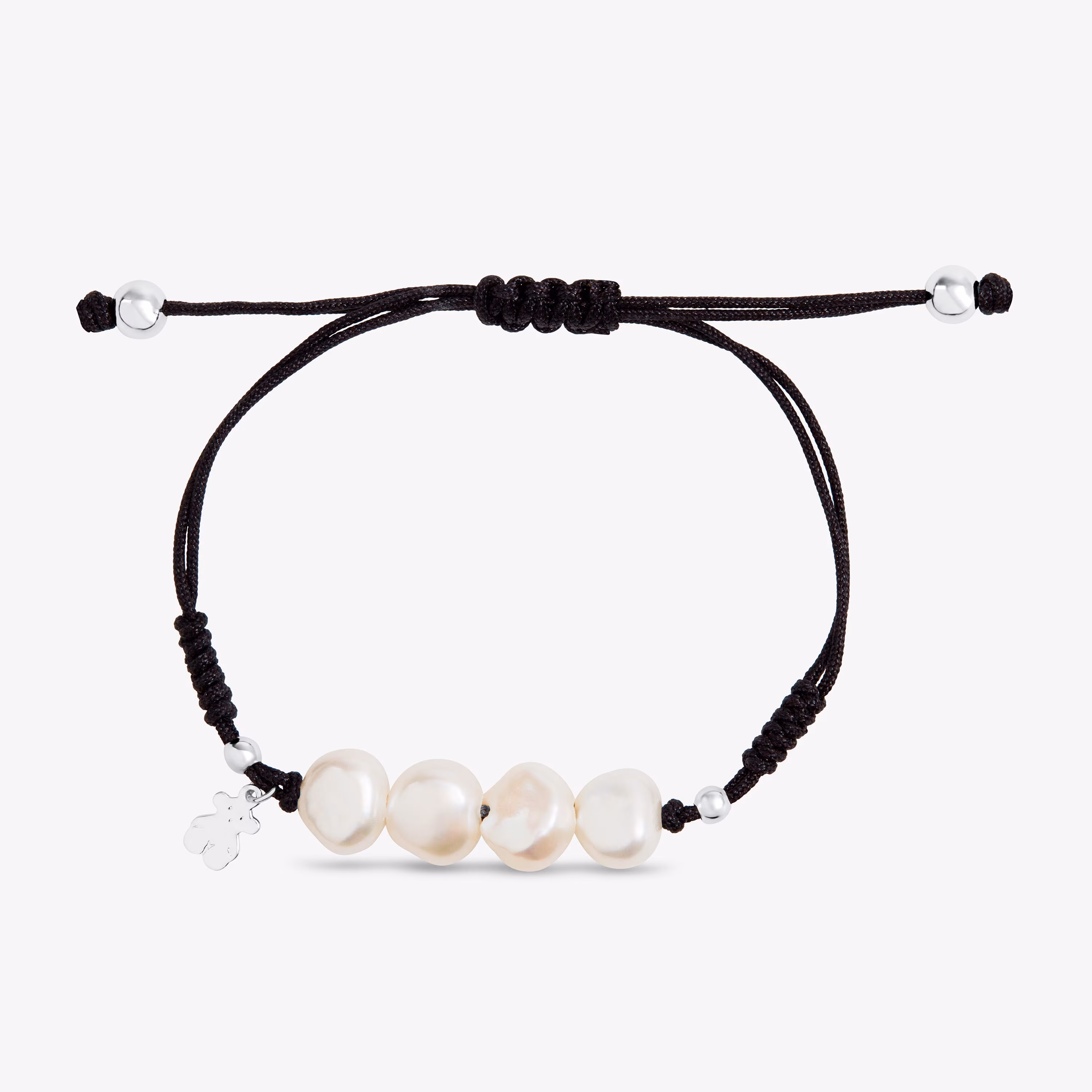 Pulsera de cordón negro, plata y perlas TOUS Pearls