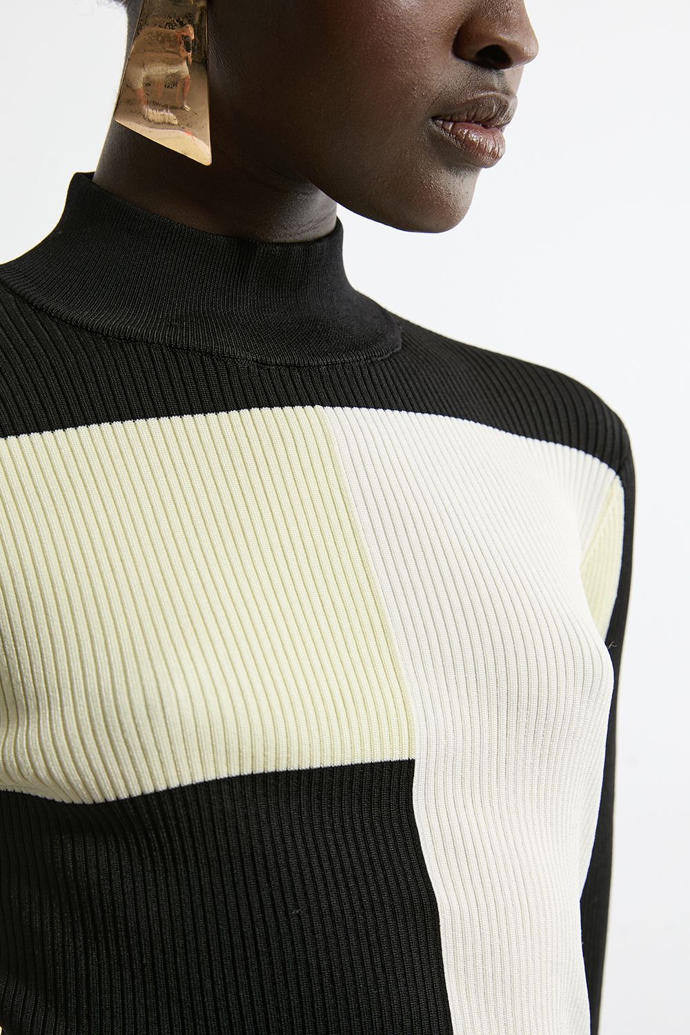 KarenMillen Slinky Rib Knit Colour Block Top