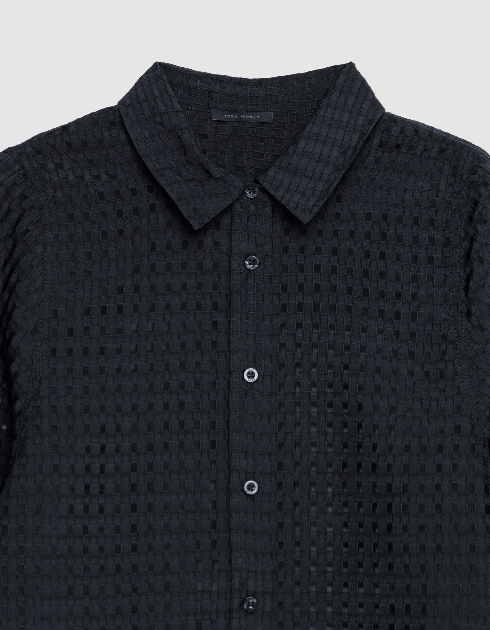 Chemise noire motif carreaux ajourés Femme