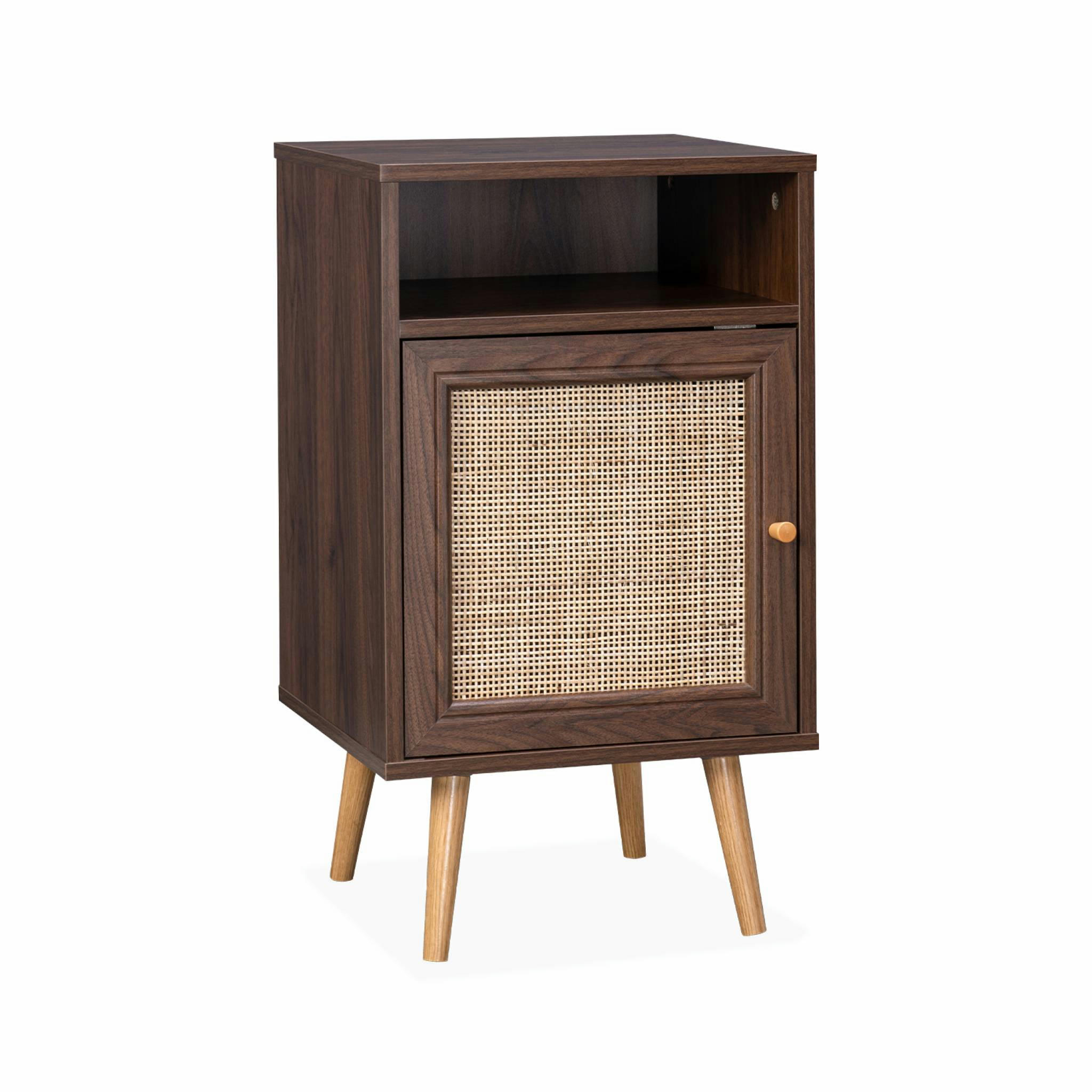 BOHÈME - Table de chevet en cannage couleur bois foncé