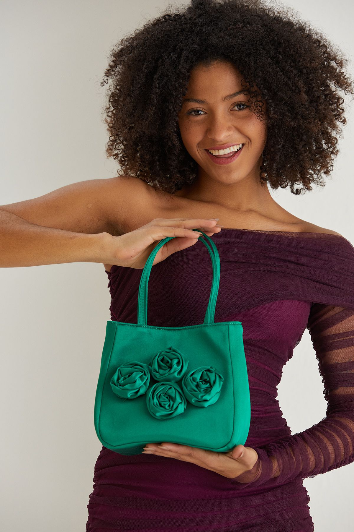 Belissh Floral Satin Handbag with Detachable Crossbody Strap