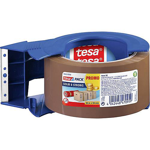 Distributeur de ruban adhésif tesa 57421 bleu royal et marron, compact pour bureau et maison