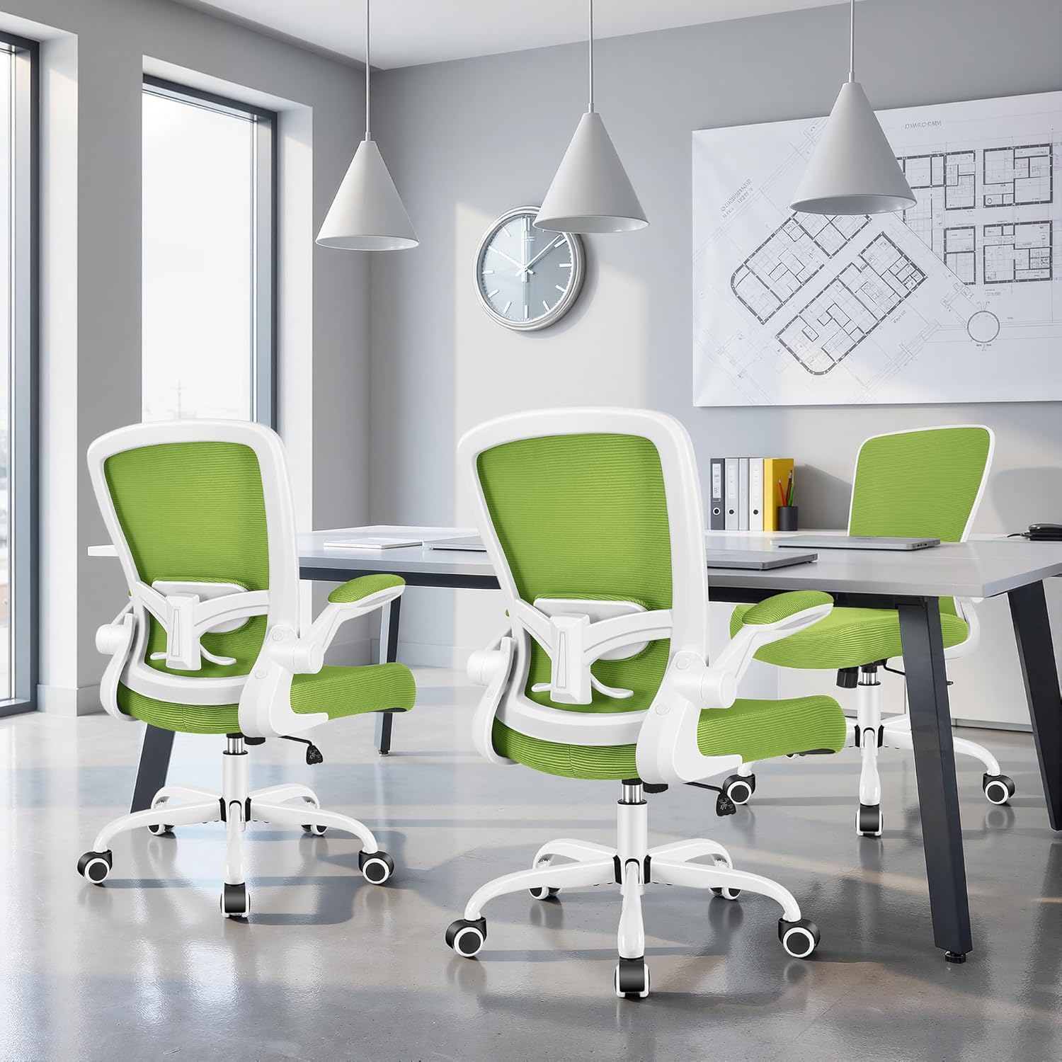 FelixKing Office Chair, Ergonomic Desk Chair Breathable Mesh Chairs Adjustable High Back Lumbar Support Flip-up Armrests, Executive Rolling Swivel Comfy Computer Chairs Home Office Green