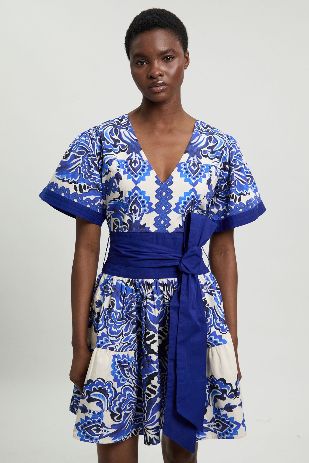 KarenMillen Tile Print Cotton Poplin Mini Dress