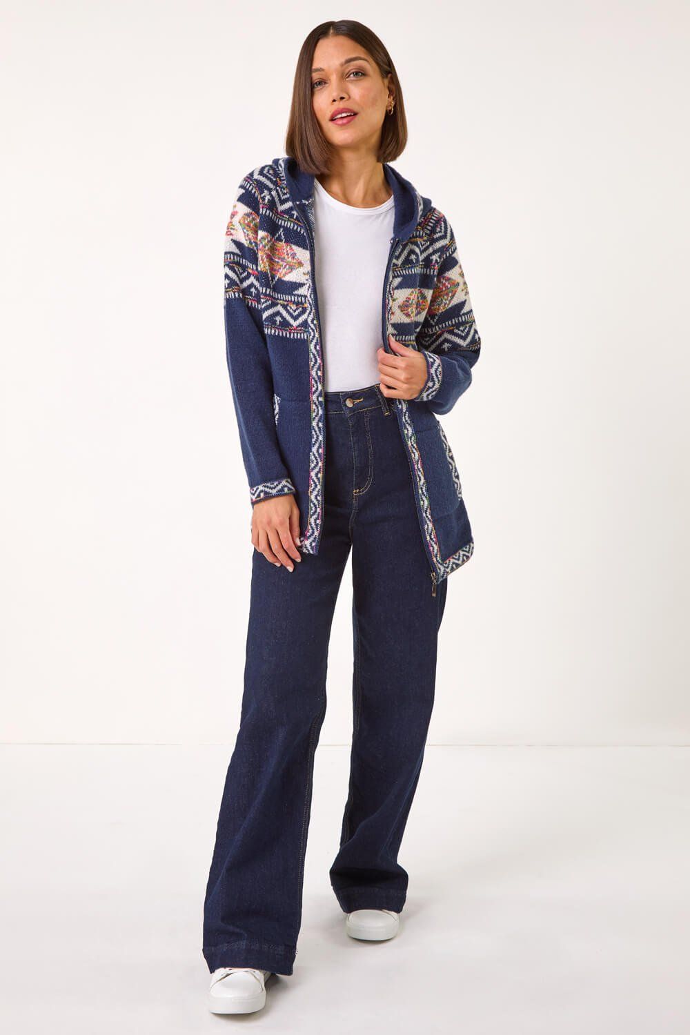 Roman Jacquard Zip Through Knit Cardigan