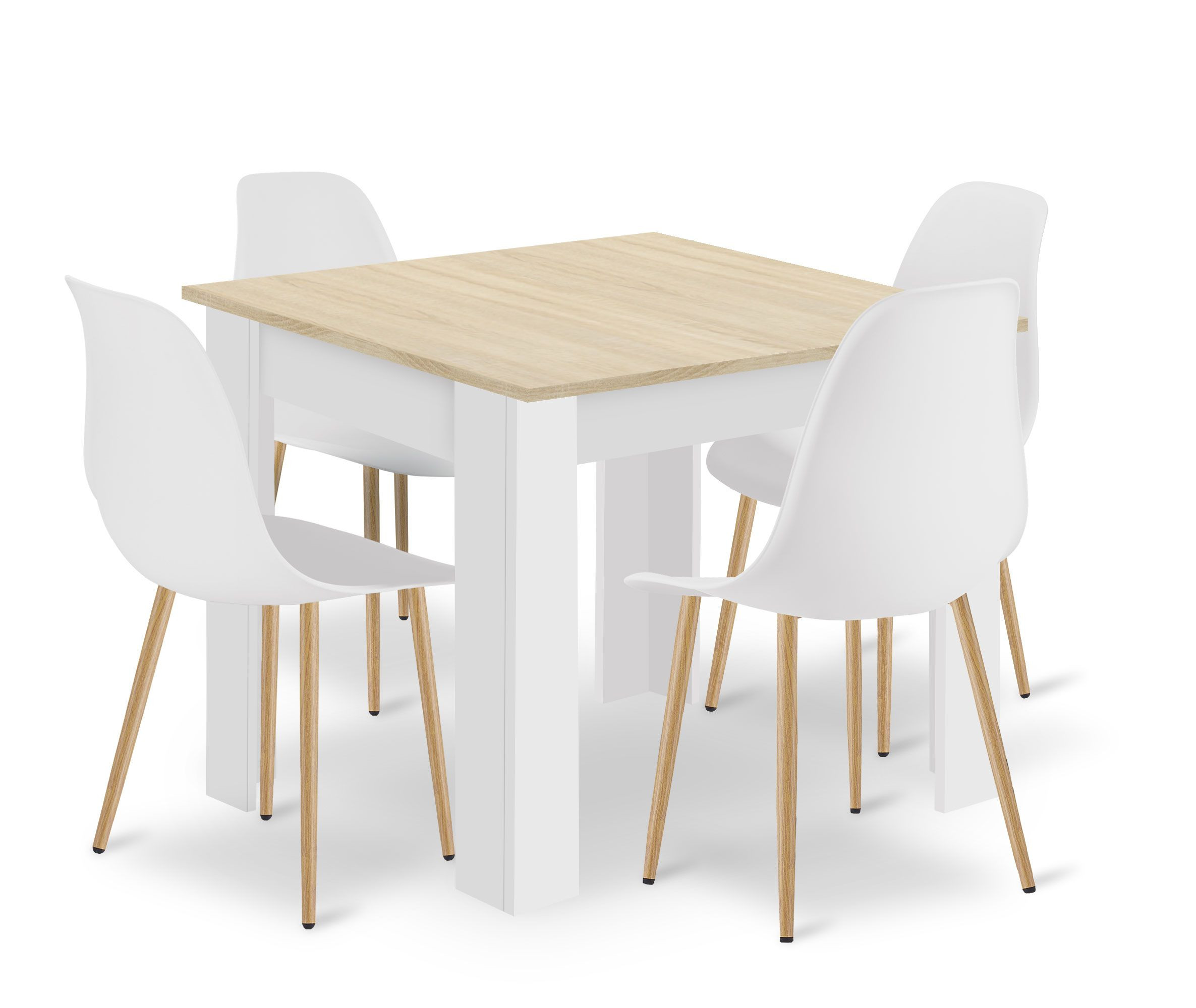 Zestaw do jadalni stół 80x80 sonoma biały   4 krzesła WAT białe