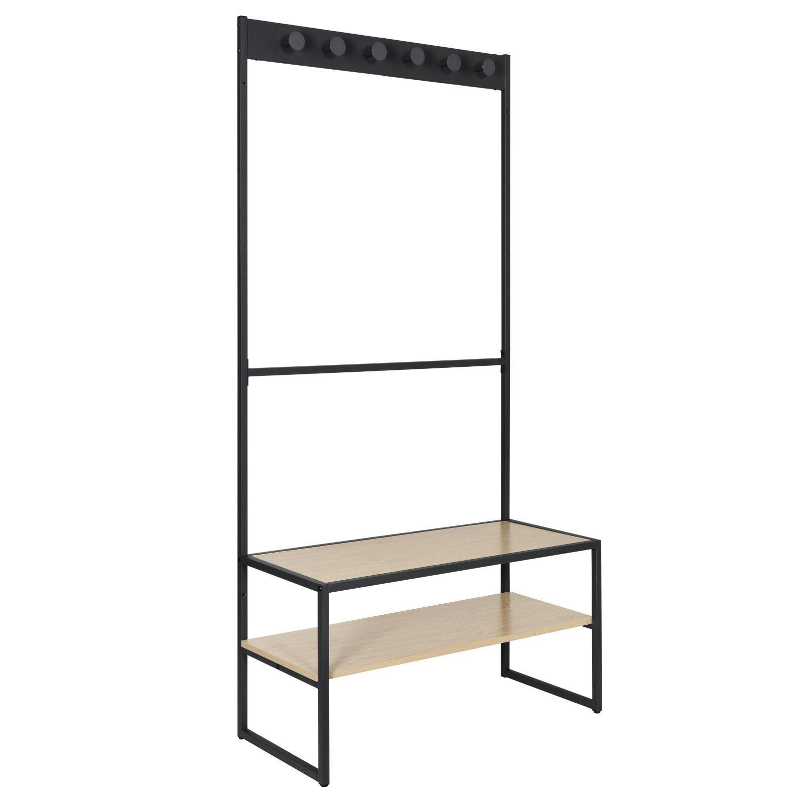 TREVOR - Portant d'entrée bois et métal noir L90 x H180 cm