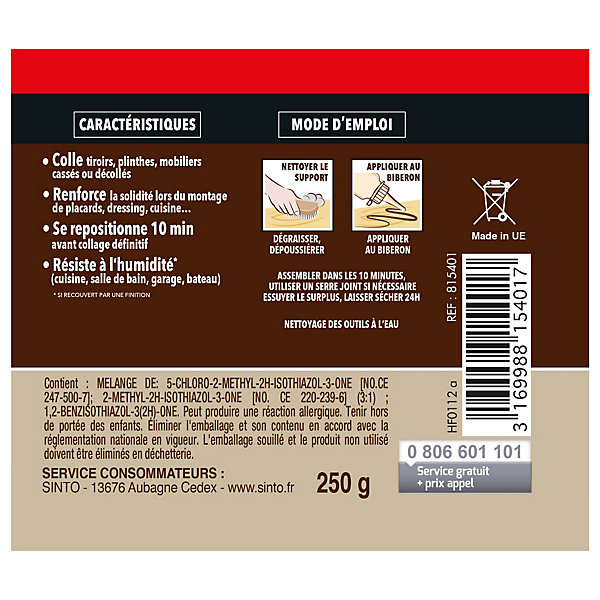 Colle à bois tous bois et dérivés Sintobois 100g